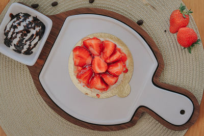 High angle view of breakfast on table