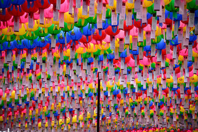 Low angle view of colorful lanterns hanging outdoors