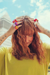 Rear view of woman with long hair