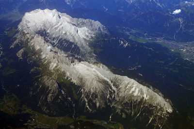 High angle view of sea and mountains