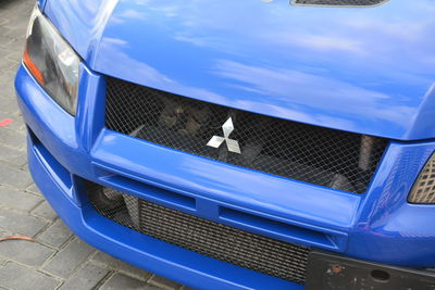 High angle view of car against blue sky