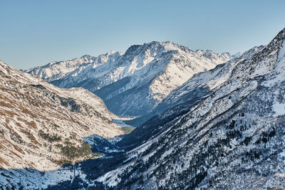 Winter mountain landscape of the elbrus region. baksan gorge, kabardino-balkaria, russia.