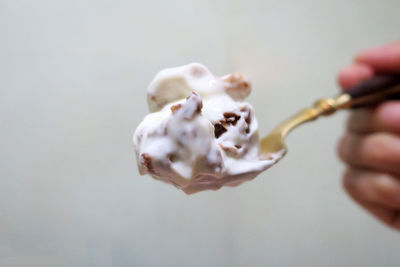 Close-up of hand holding ice cream