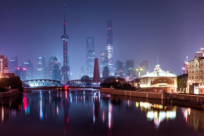 Reflection of illuminated buildings in river