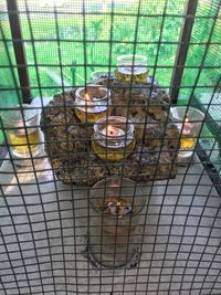 Close-up of metal grate in cage