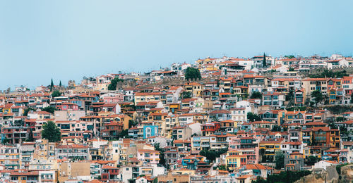 Town against clear sky