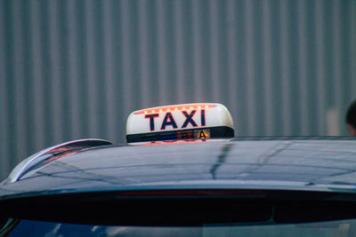 Close-up of text on car