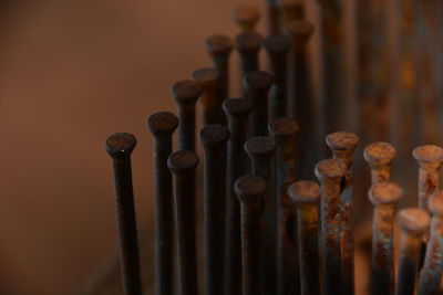 High angle view of rusty nails