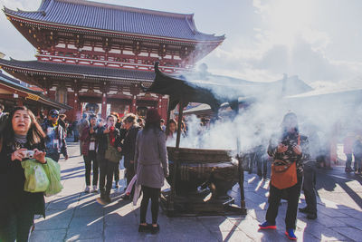 People walking in temple