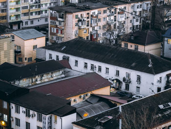 High angle view of buildings in town