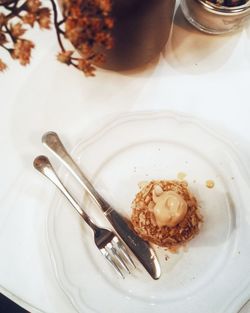 High angle view of food in plate on table