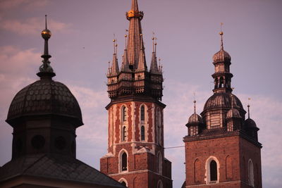 Low angle view of st mary basilica towers against sky