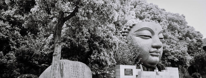 Low angle view of statue against trees