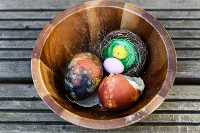 High angle view of food in bowl on table