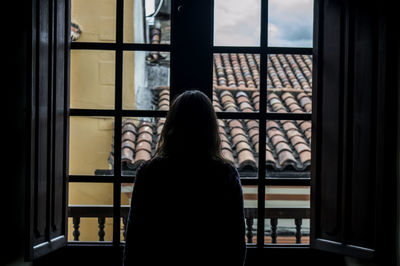 View of building through window