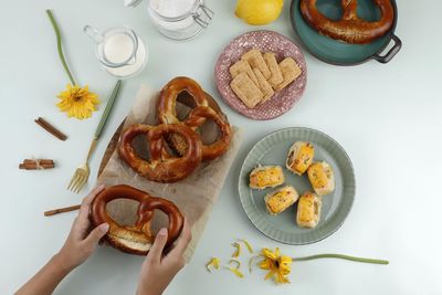 Pretzel, biscuit, and pastry roll with melted cheese . for social media feeds or advertisement