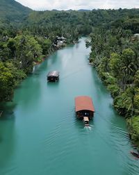 High angle view of boats in lake