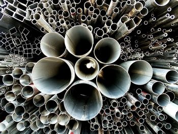 Close-up of stack of pipes