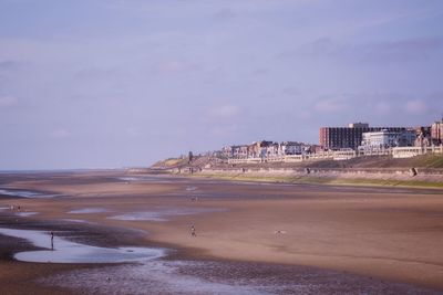 Scenic view of beach against sky in blackpool 