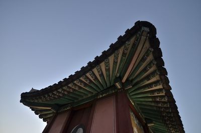 Low angle view of temple building against clear sky