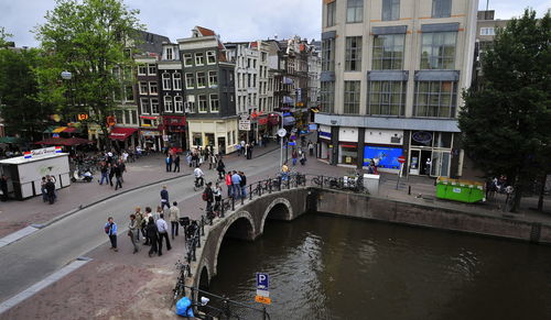 People walking in canal