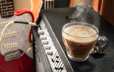 Close-up of coffee cup on table