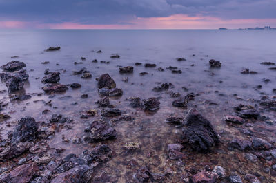 Scenic view of sea against sky during sunset