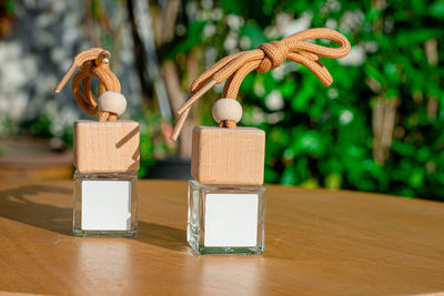 Close-up of christmas decorations on table