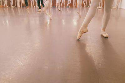 Low section of women learning ballet at dance studio