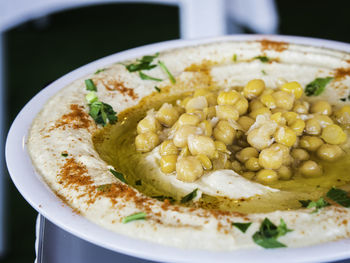 Close up of hummus on plate