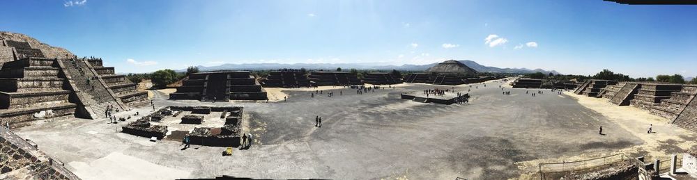 High angle view of old ruins against sky