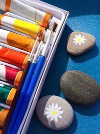 Close-up of multi colored pencils on table