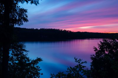 Scenic view of calm lake against cloudy sky