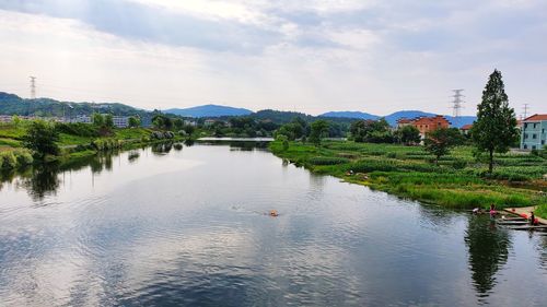 Scenic view of lake against sky