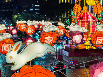 Illuminated lanterns at night