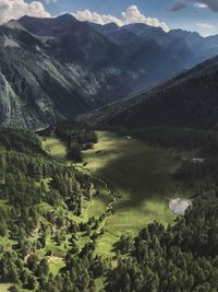 High angle view of plants and mountains