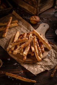 Close-up of seafood on cutting board