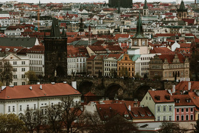 High angle view of buildings in city