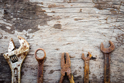 Directly above shot of rusty metal on table