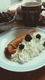 Close-up of breakfast served on table