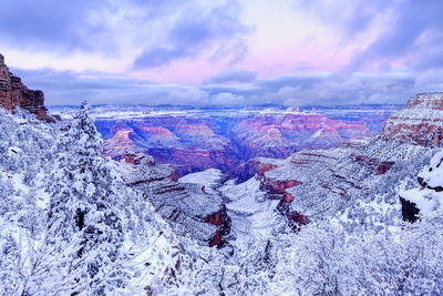 Scenic view of snowcapped mountains against sky