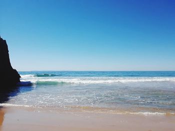 Scenic view of sea against clear blue sky