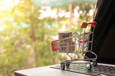 Close-up of small objects on table at store