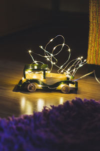 Close-up of illuminated lighting equipment