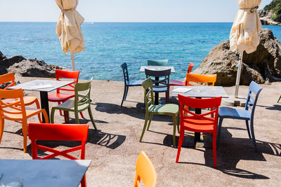 Deck chairs on beach