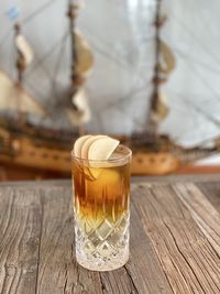 Close-up of drink in glass on table