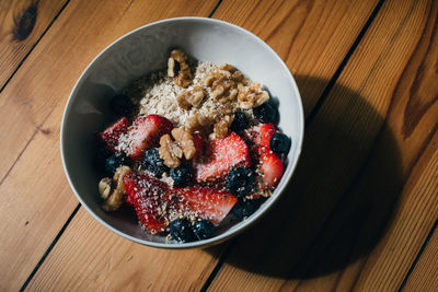 High angle view of breakfast in bowl on table