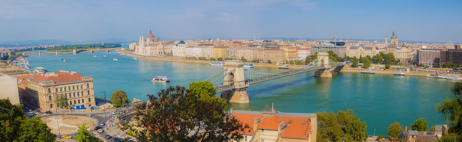 Panoramic view of buildings and city against sky