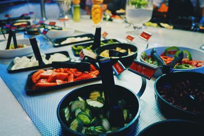 High angle view of meal served on table