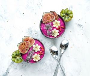 Close-up of breakfast in bowls on table